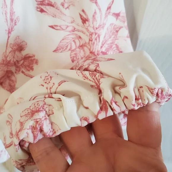 Lauren Ralph Lauren Med Long Sleeve Blouse Pink White Floral Romantic - Picture 5 of 12